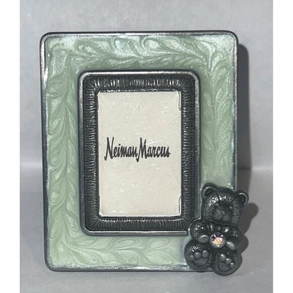 Jay Strongwater Teddy Bear Light Green Pearl Enamel Mini Frame Neiman Marcus - Picture 2 of 6